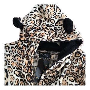 Leopard Print Fuzzy Onsie with Ears